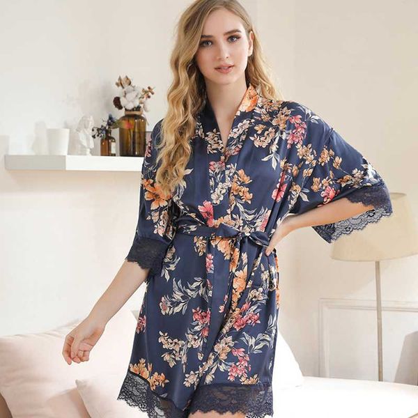 

women's sleepwear summer silk robe nightgown lingerie nightdress pajamas for women home service printed bathrobe, Black;red