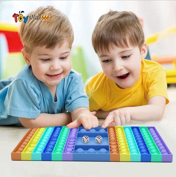 

2021 latest big size fidget toy children push bubble fidget sensory toy squishy stress reliever chess board with two dices