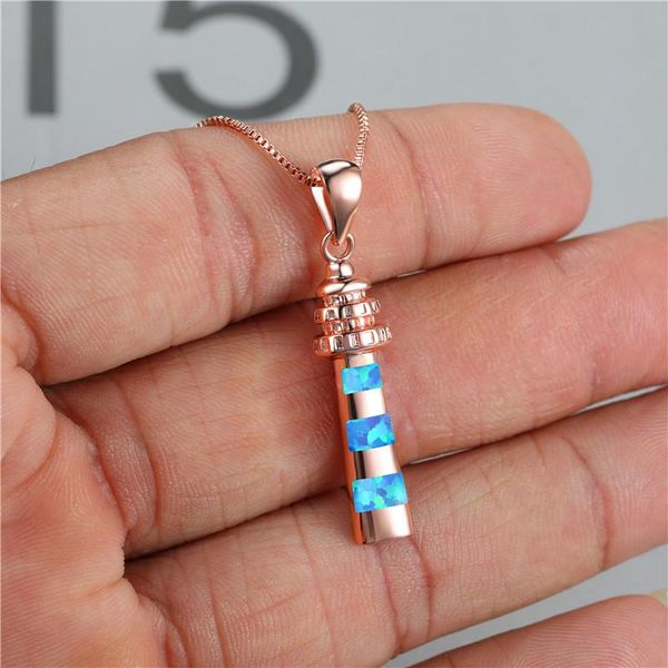 

pendant necklaces geometric white blue opal necklace fashion pagoda dainty tower rose gold silver color chain for women