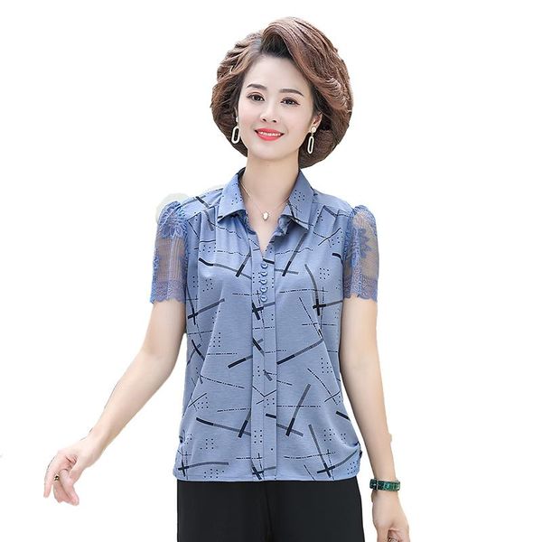 

women's blouses & shirts lace short sleeve mother summer pullover clothing xl-5xl plus size middle age women tee shirt 2021, White