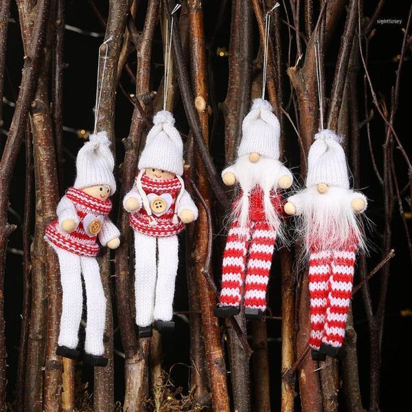 

christmas decorations 2pcs ornaments knitted long leg puppet pendant hanging figurine merry party favor home decoration1