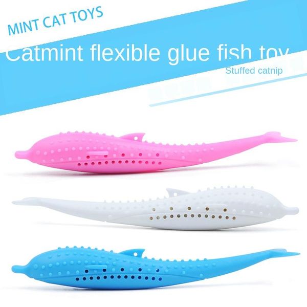 

cat toys catnip silicone fish toy pet clean teeth toothbrush chew cats