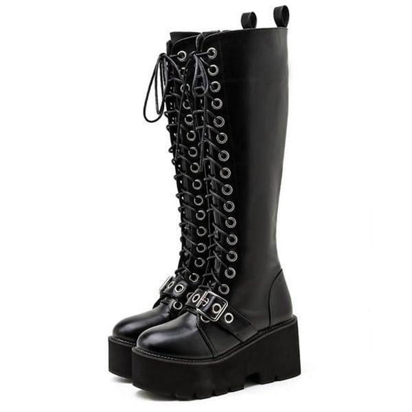 

boots 2021 winter waterproof platform buckle thick heel high knight slope tube women's, Black