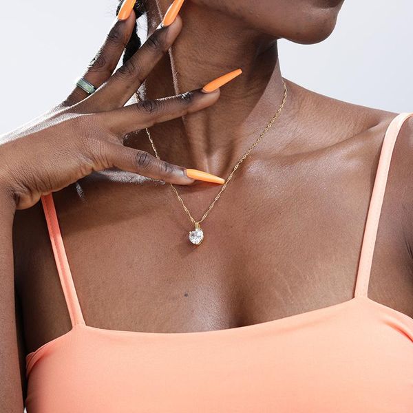 

zircon pendants heart necklace for women crystal gold sliver color wedding charm lover jewelry christmas gift pendant necklaces, Silver