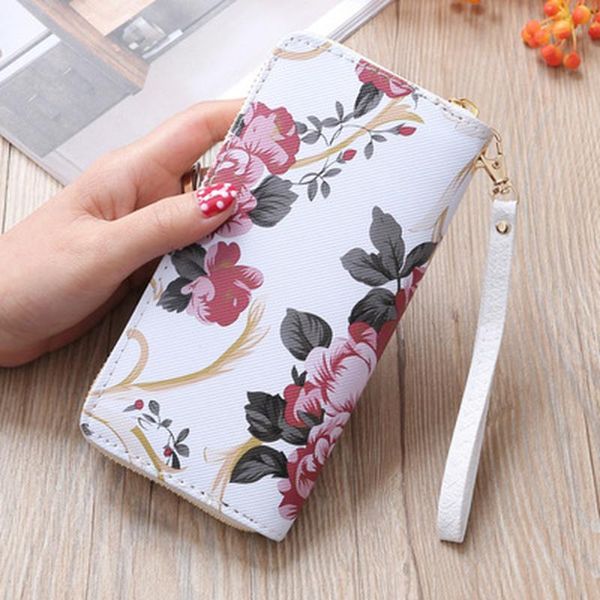 

women's rose print wallet long handbag fashion wild zipper clutch bag multi-card purse card holder cartera wallets, Red;black