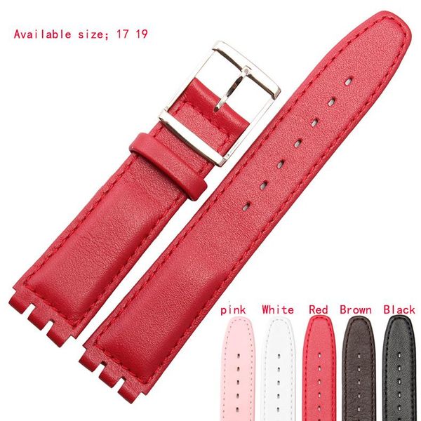 

watch bands 17mm 19mm silver stainless steel clasp buckle black brown red white pink genuine leather band bracelet strap