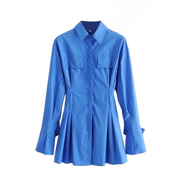 

casual dresses women spring 2021 high fashion solid color flared sleeve bodycon mini ol vestidos elegant blue cotton shirt dress, Black;gray