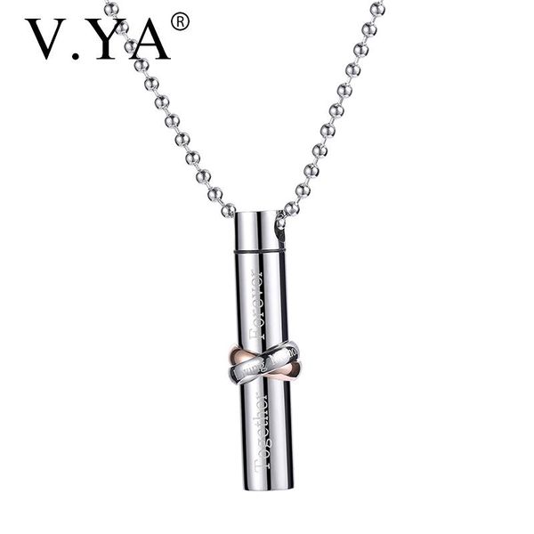 

pendant necklaces v.ya fashion silver color stainless steel couple perfume bottle necklace can open u-shaped cylinder pendants