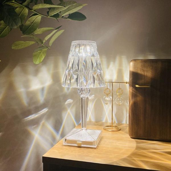 

table lamps acrylic crystal light touch switch transparent prism desk lamp for household living room bedroom bedside decoration