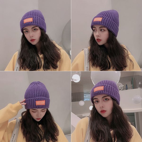 

purple hip hop knitted woolen hat for women, Blue;gray