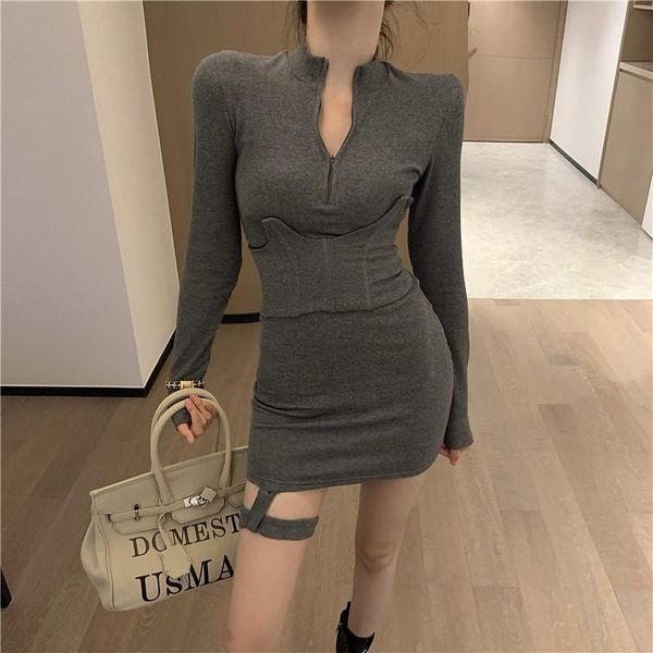

casual dresses women white mini dress 2021 spring long sleeve bodycon pencil lace patchwork v neck slim waistband shirt, Black;gray