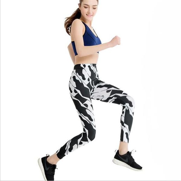 

women's leggings fashion printed slim high waist elastic women pants, Black