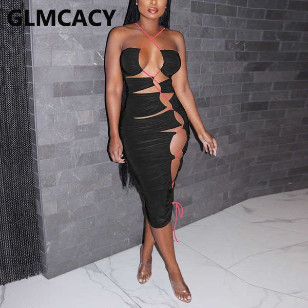 

women halter & club hollow out bodycon midi dress 210702, Black;gray