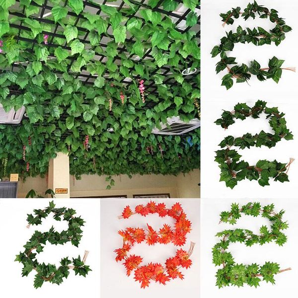 

vines artificial green leaves silk grape leaf vine garland faux simulation flower rattan 5pcs/bag for home wedding party decor decorative fl