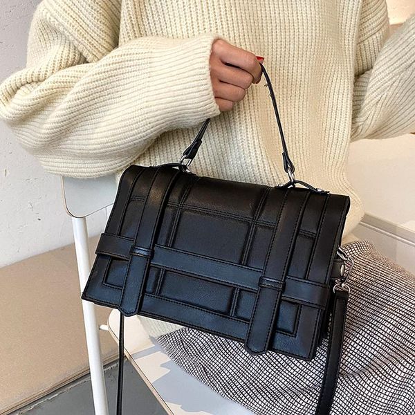 

vintage square tote bag 2021 fashion pu leather women's designer handbag capacity shoulder messenger cross body