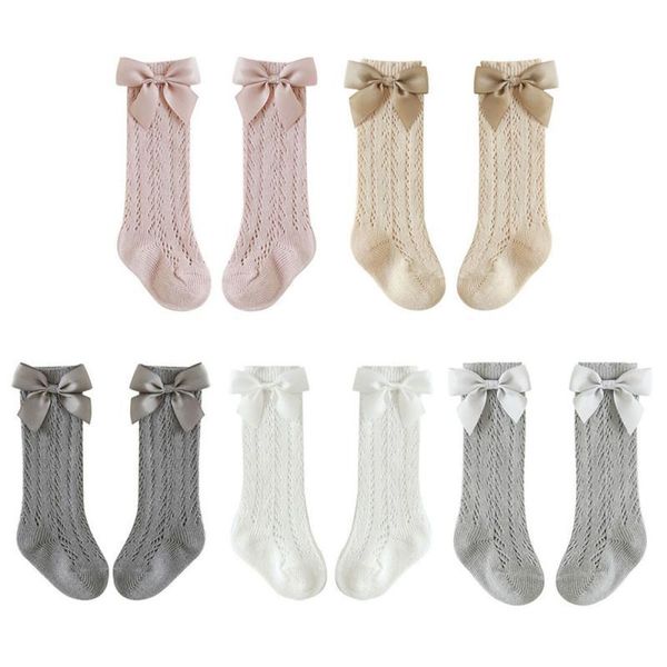 

socks baby girl toddler bow cotton mesh breathable born infant non-slip girls high long 0-5 years old, Pink;yellow