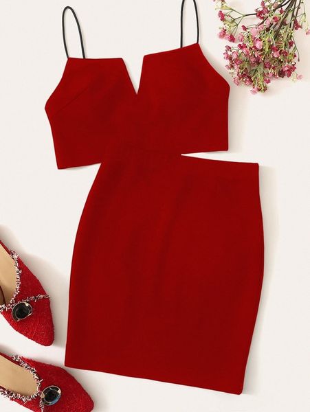 

notch neck cami and bodycon skirt set c6q7#, White