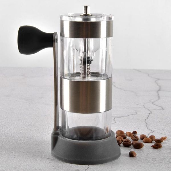 

mini stainless steel manual coffee grinder portable adjustable ceramic bean burr grinders mill with spoon