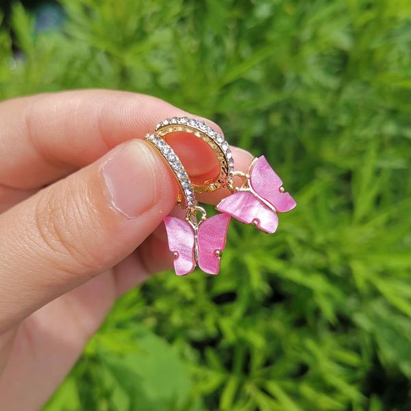 

hoop & huggie 2021 korean cute acrylic butterfly dangle earrings fashion for girls women party street style jewelry gift, Golden;silver