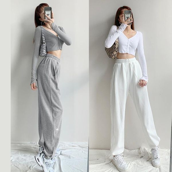 

women's pants & capris wide-leg spring and autumn loose straight casual ankle-tied, Black;white