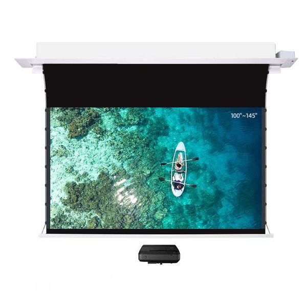 

projection screens visualapex 8k ultra short throw ambient light rejecting voice/remote controlled electric ceiling recessed projector scree
