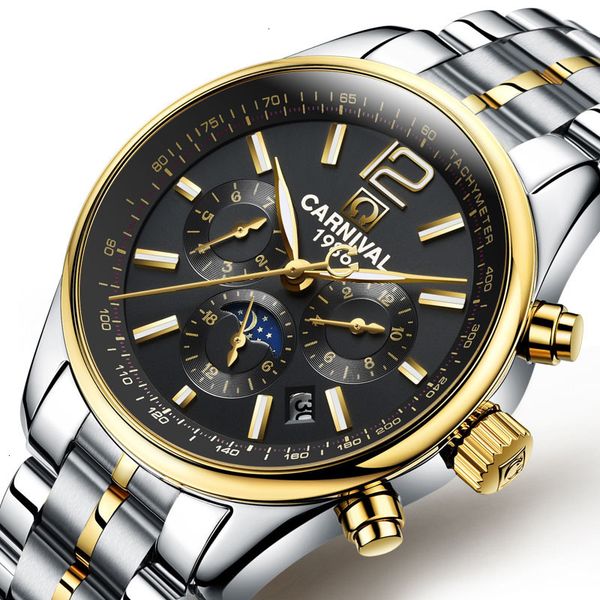 

carnival watches brand men automatic mechanical fashion luxury waterproof lightproof steel sports casual, Slivery;brown