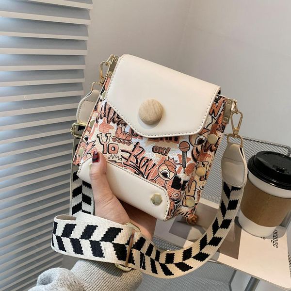 

shoulder bags women bag korean wide strap cross printed small square fashion graffiti rivet female messenger