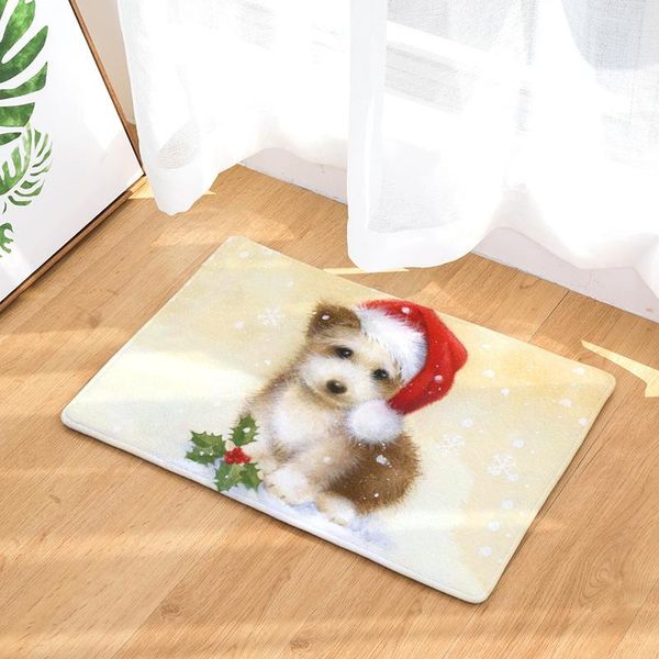 

Flannel Welcome Doormat For Entrance Door Dogs Cats Pattern Kitchen Carpet Bathroom Anti-slip Mat Christmas Decorations Home Carpets
