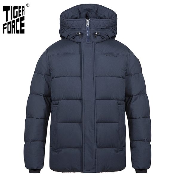 

tiger force men's winter jacket hooded mid-length fashion parka men down jacket with hooded casual thicken warm overcoat 70750 210914, Black