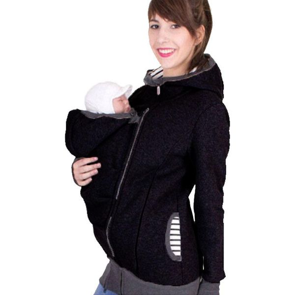 

parenting child winter hoodies pregnant women's baby carrier wearing maternity mother kangaroo clothes, Black