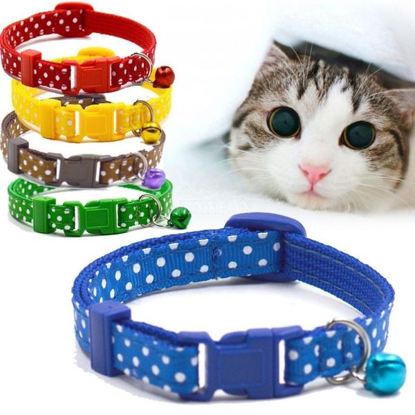 

100pcs/lot animal neck chain cat kitten nylon fabric pet polka bell collar dog puppy collars & leashes