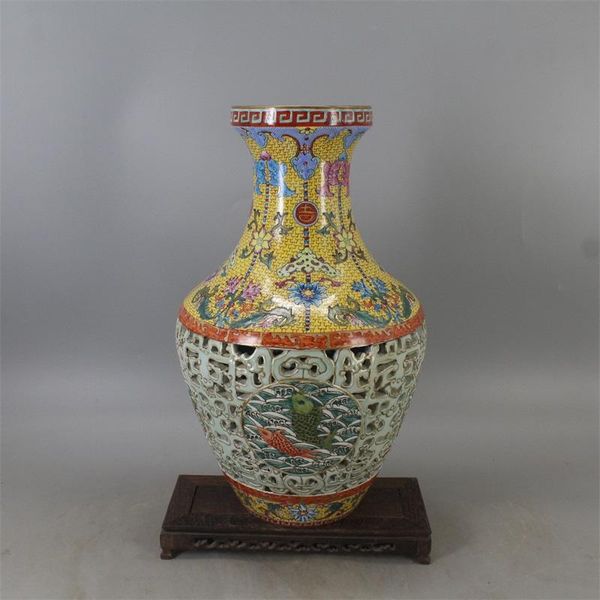 

vases jingdezhen antique ceramic vase qing qianlong year mark pastel gold hollow double fish museum ancient porcelain