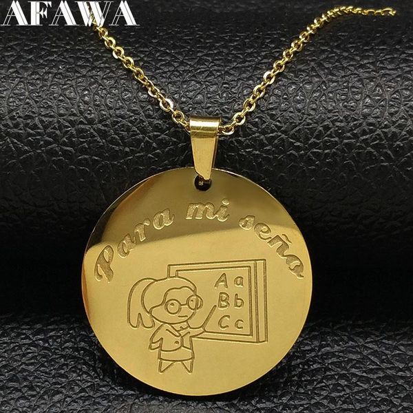 

para mi seno stainless steel statement necklace teacher gold color necklaces jewelry regalo profesora infantil n18275 pendant, Silver