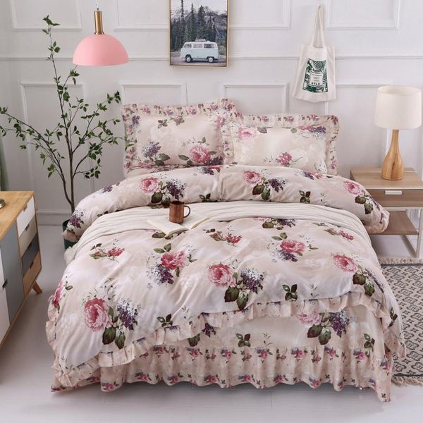 

bedding sets peony full  king lace 100%cotton set duvet cover pillowcase flat bed sheet bedspreads home el bedclothes bedroom