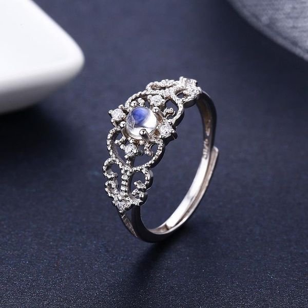 

cluster rings 925 sterling silver round natural moonstone victoria style for women wedding engagement jewelry finger anillos bague aneis, Golden;silver