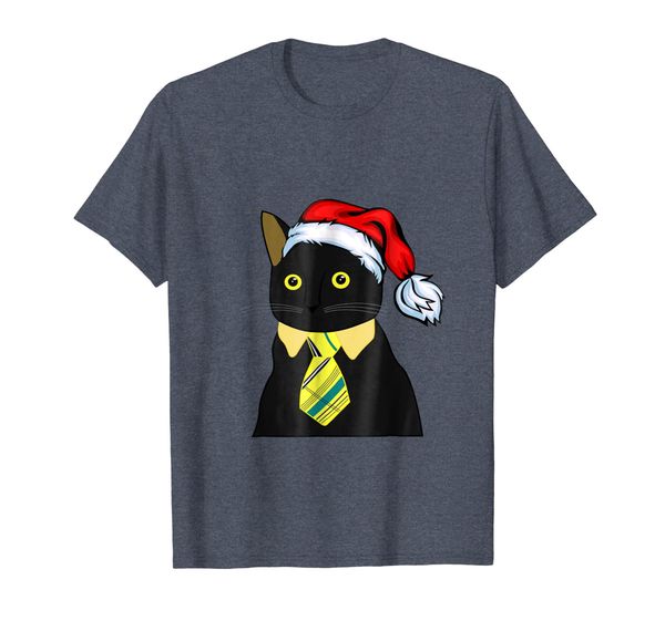 

black business cat kitten with yellow tie santa tee tshirt, White;black