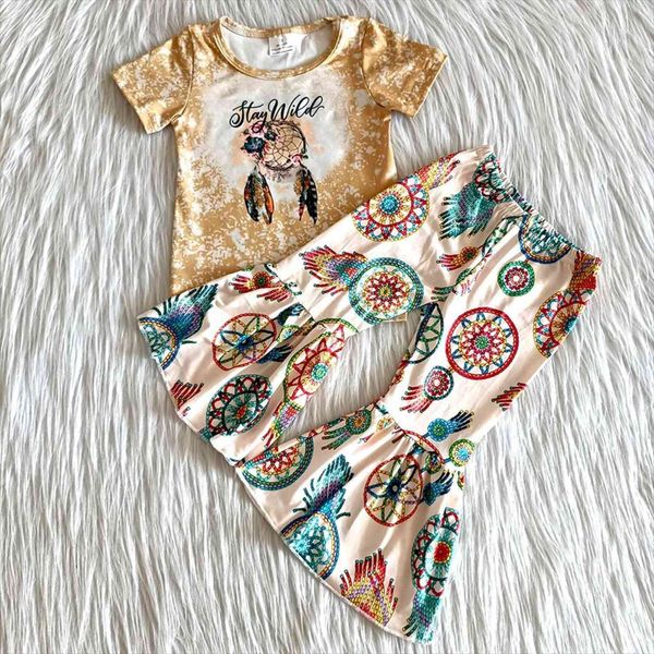 

arrival kids fashion summer outfit raglan shirt and bell pants girl 2 pieces set baby girls cute print, White