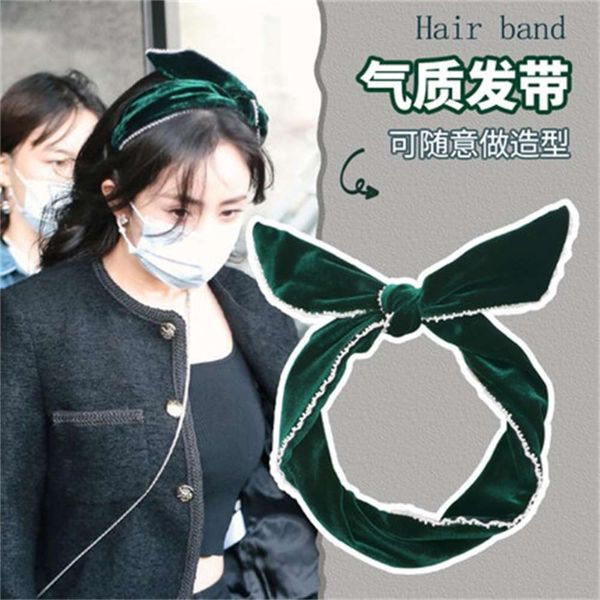 

same velvet pearl headband headdress green knot fashion headband, Black;brown