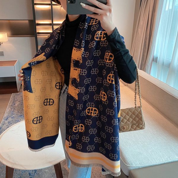 

2022 fashionable selling women's xin scarf, autumn/winter warm cashmere printed long scarves 180*65cm fast delivery, Blue;gray