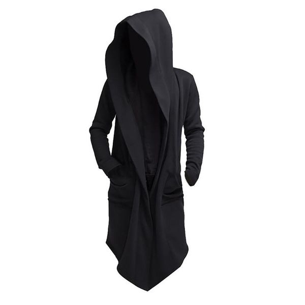 

men's wool & blends casual hooded mantle cloak pocket stitch coat cape men loose sweatshirts open long solid women sti, Black