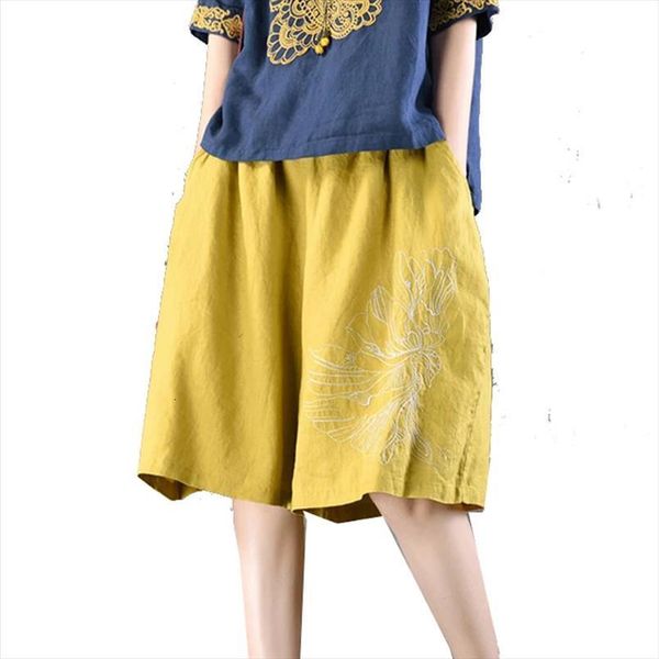 

linen straight knee length casual womens short fashion summer big loose elastic waist print a11142053, White;black