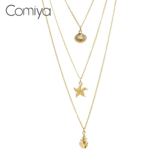 

pendant necklaces comiya fashion multi-layer necklace for women zinc alloy gold color links jewelry seastar shell korean, Silver