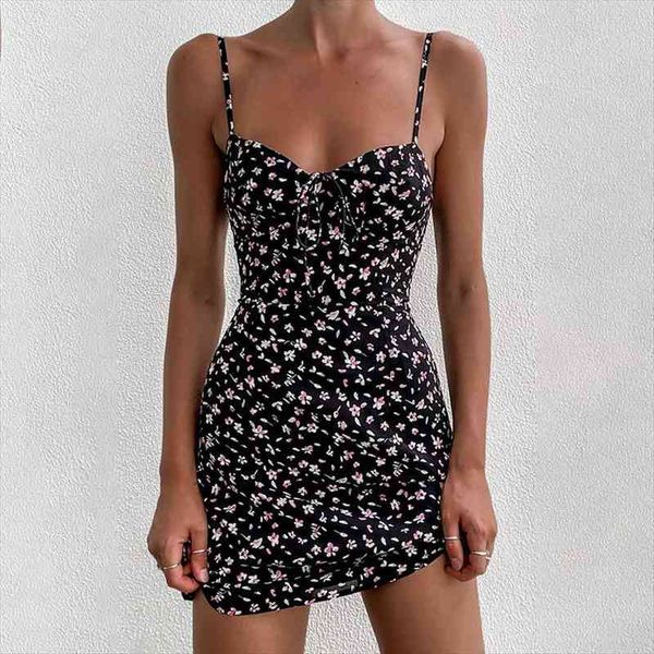 

drawstring ruched elegant casual women dress summer floral sleeveless print black vintage mujer ladies v neck chic, Black;gray