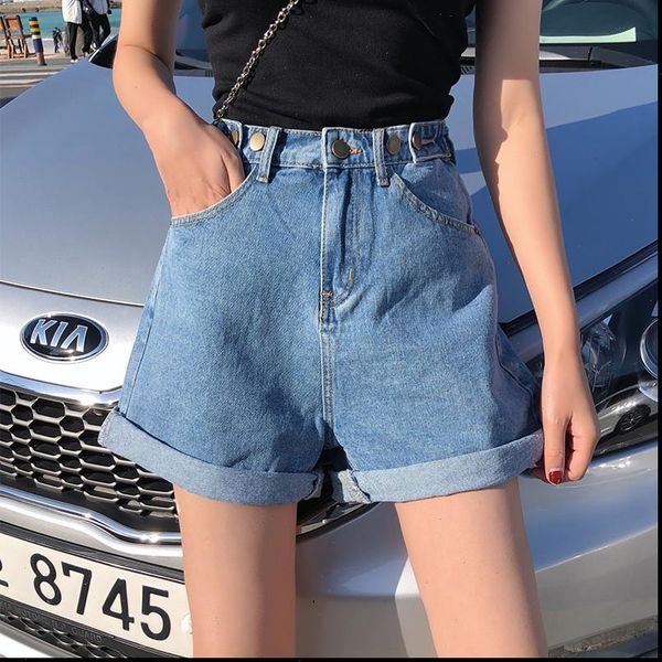 

u swear womens short denim shorts vintage crimping high waist female caual elegant summer ladies black jeans, White;black