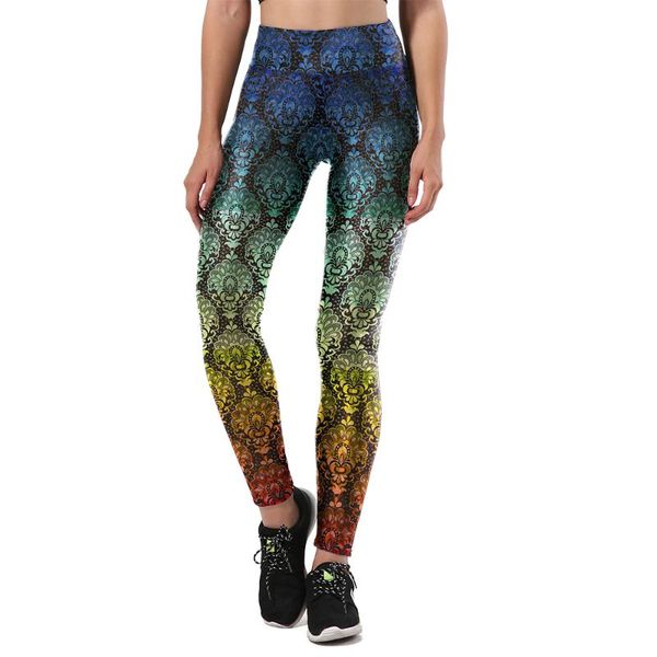 

women's leggings women hip-lift high waist fashion pattern printing gradient color streetwear summer casual sports fitness, Black