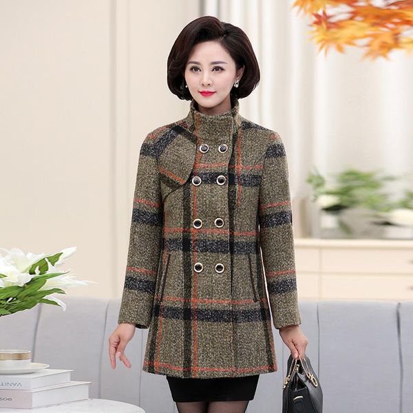 

women's wool & blends autumn winter woolen overcoat women fashion mid-length loose windbreaker female oversize mom casual plaid coat la, Black
