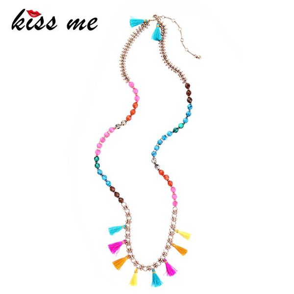 

pendant necklaces kiss me women bohemian long necklace ethnic style colorful tassel beads sweater chain fashion jewelry, Silver