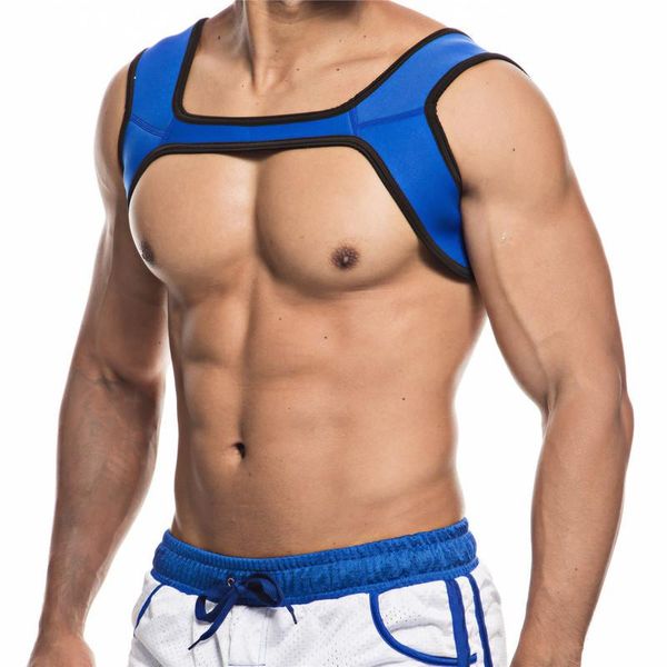 

bras sets mens neoprene shoulder wide straps harness belt muscles protector role play fancy clubwear cosplay party costume strap lingerie, Red;black