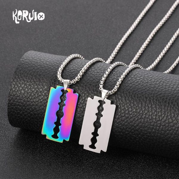 

pendant necklaces fashion quench stainless steel razor blades two colors charm male collar chain jewelry motorcycle cool gifts, Silver
