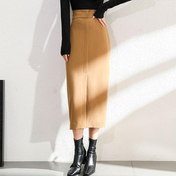 

skirts 2021 spring autumn women's skirt elegant midi high waist bodycon split office ladies pencil, Black